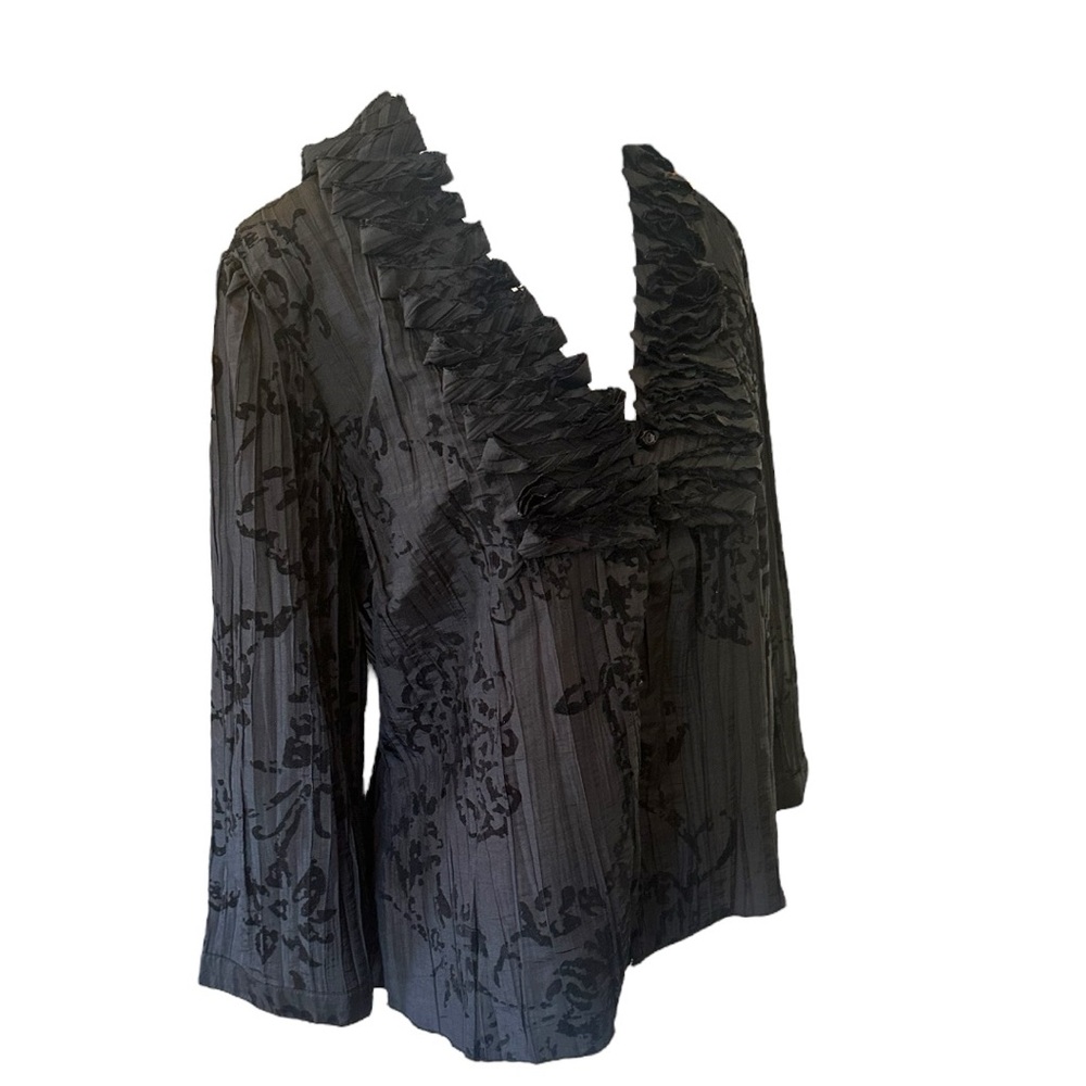 Harve Benard Women Top Size L Ruffle Crinkle Satin Goth Glam Romantic Whimsigoth - Picture 2 of 6